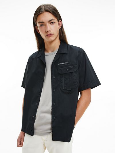Calvin Klein Ruhák HU103427 | Calvin Klein Relaxed Short Sleeve Férfi Ing Fekete